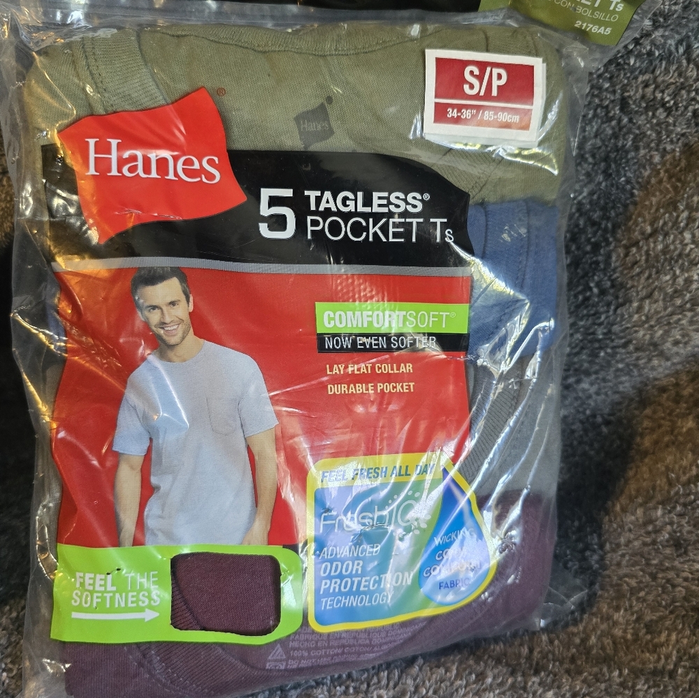 Hanes Blue Tagless Pocket T-Shirts 5-Pack